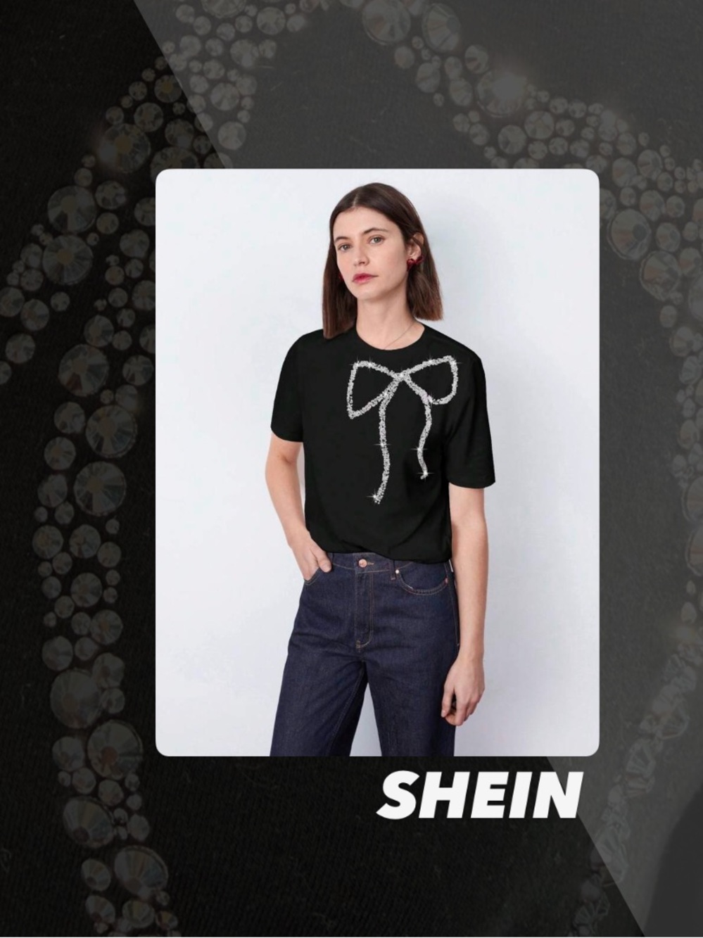 EUC SHEIN Bow Embellished Tee Shirt